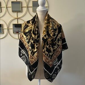 Vintage Art Deco Tiger  Black and Gold silk filling square Scarf 39”x 39”